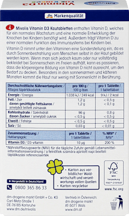 Vitamin D3 Kautabletten für Kinder, Kautabletten 60 St. Mivolis