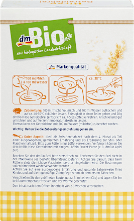 Getreidebrei Hirse nach dem 4. Monat dmBio