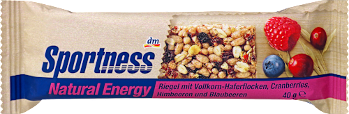 Energie-Riegel Natural Energy mit Vollkorn-Haferflocken, Cranberries, Himbeeren & Blaubeeren Sportness