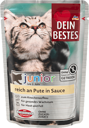 Nassfutter Katze junior reich an Pute in Sauce Dein Bestes