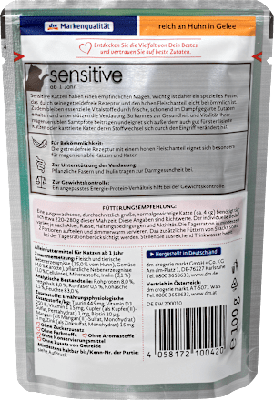 Nassfutter Katze sensitive 1+ reich an Huhn in Gelee Dein Bestes