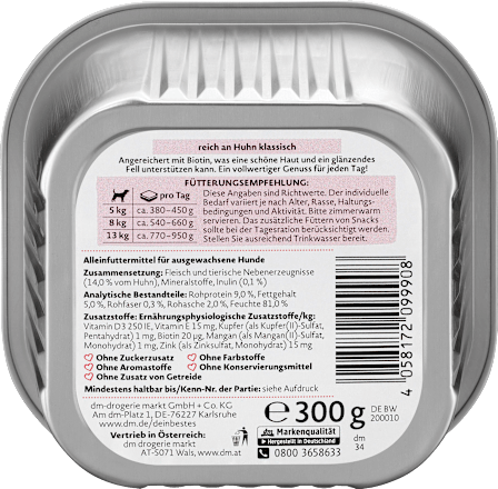 Hrană pentru câini cu carne de pui Dein Bestes