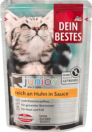 Nassfutter Katze junior reich an Huhn in Sauce Beutel Dein Bestes