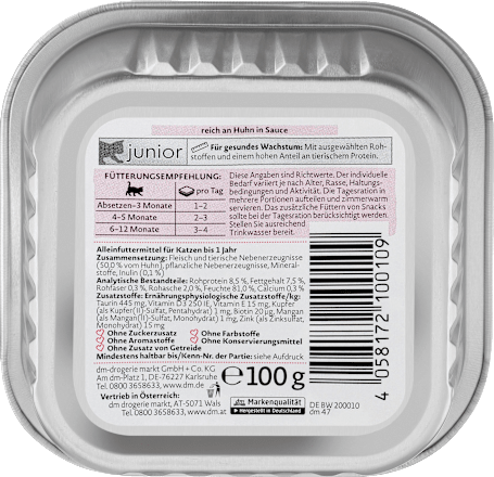Nassfutter Katze Kitten, reich an Huhn in Sauce, Junior Dein Bestes