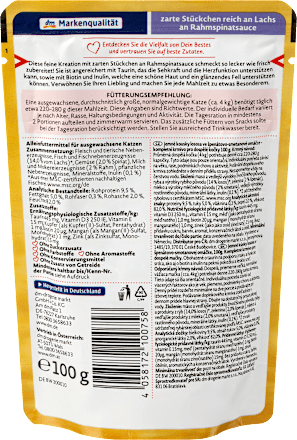 Mokra karma dla kota, łosoś w sosie śmietanowo-szpinakowym Dein Bestes