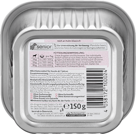 Nassfutter Hund mit Huhn & Kartoffeln, Senior Dein Bestes