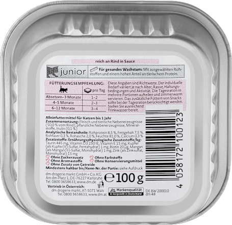 Nassfutter Katze Kitten mit Rind in Sauce, Junior Dein Bestes