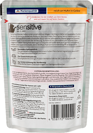 Mokra karma dla kota Sensitive, kurczak w galaretce Dein Bestes