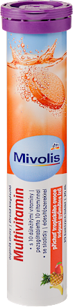Multivitamin étrend-kiegészítő pezsgőtabletta édesítőszerekkel, trópusi gyümölcs ízű Mivolis