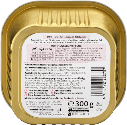 Nasfutter Hund Exquisit 60 % Huhn mit Filetstückchen Dein Bestes