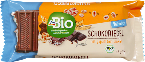 Čokoládová tyčinka s pufovanou špaldou dmBio
