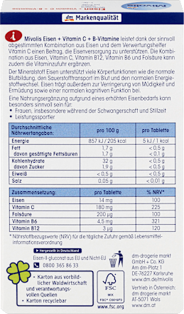 Eisen + Vitamin C + B-Vitamine, Tabletten, 40 St. Mivolis