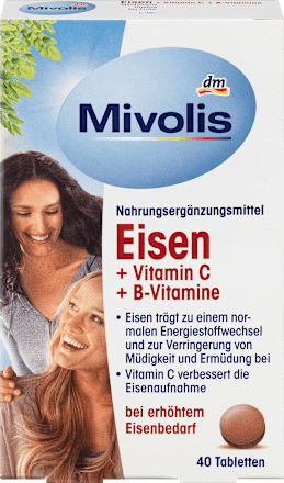 Eisen + Vitamin C + B-Vitamine, Tabletten, 40 St. Mivolis