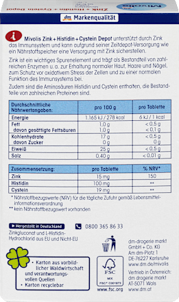 Zink + Histidin + Cystein Depot, Tabletten 40 St. Mivolis