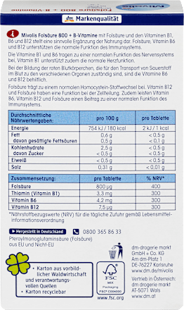 Folsäure 800 + B-Vitamine, Tabletten 60 St. Mivolis