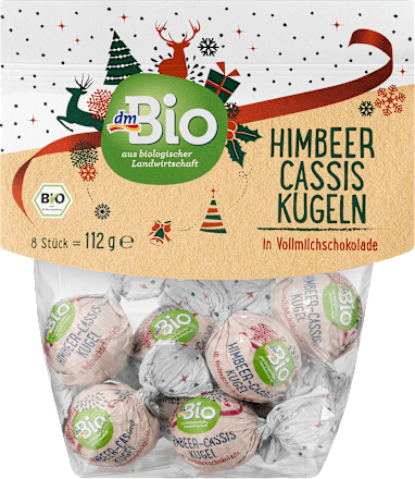 Himbeer Cassis Kugeln in Vollmilchschokolade dmBio