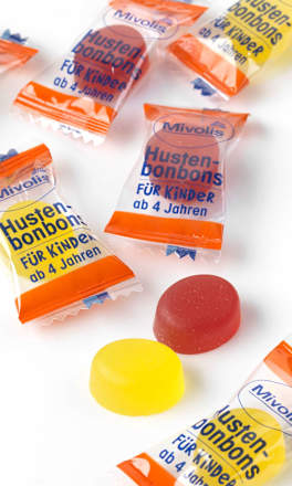 Bonbon, rote und gelbe Früchte für Kinder, zuckerfrei Mivolis