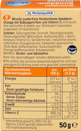 Bonbon, Sanddorn-Orange, zuckerfrei Mivolis
