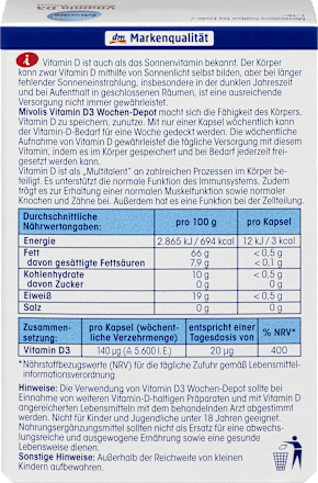 Vitamin D3 Wochen-Depot, Weichkapseln 12 St. Mivolis