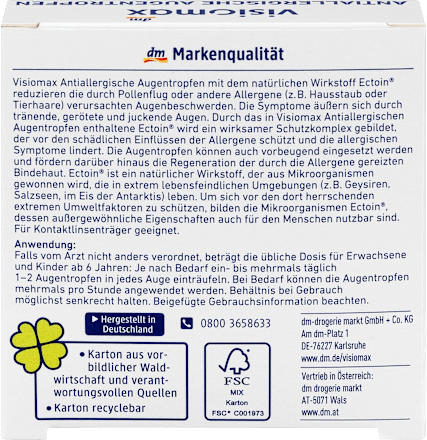 Anti-Allergische Augentropfen 10 Ampullen à 0,5 ml VISIOMAX