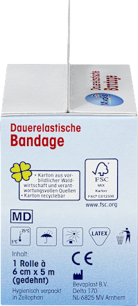 Dauerelastische Bandage, 6 cm x 5 m (gedehnt), 1 Rolle Mivolis