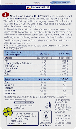 Eisen + Vitamin C + B-Vitamine, Tabletten, 40 St. Mivolis