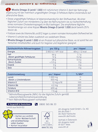 Omega-3 Leinöl 1.000, Kapseln 30 St. Mivolis