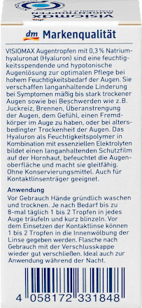 Augentropfen mit 0,3% Hyaluron, ohne Konservierungsmittel VISIOMAX