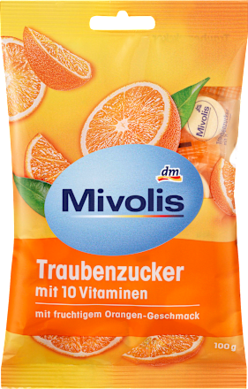 Traubenzucker, Orange mit 10 Vitaminen Mivolis