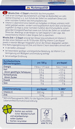 Zink + C Depot Kapseln 60 St. Mivolis