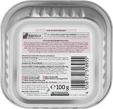 Hrană umedă pentru pisici senior cu pui Dein Bestes