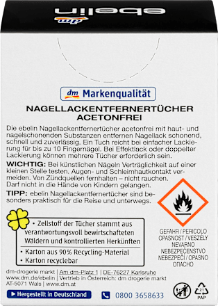 Nagellackentferner-Tücher acetonfrei mit Grüner Tee Duft ebelin