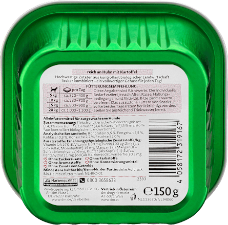 Nassfutter Hund Bio mit Huhn & Kartoffeln Dein Bestes