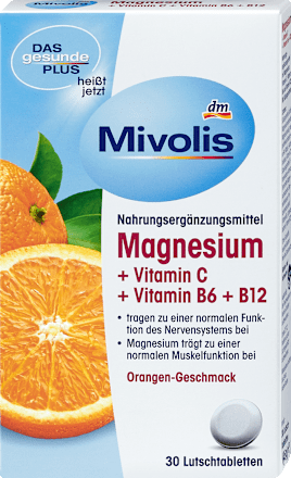 Magnezij + vitamin C + vitamin B6 i B12 pastile s okusom naranče, 30 kom. Mivolis