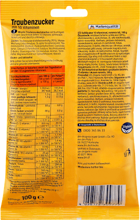 Traubenzucker, Orange mit 10 Vitaminen Mivolis