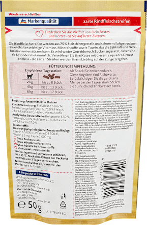 Snack für Katzen, Exquisit zarte Rindfleischstreifen Dein Bestes