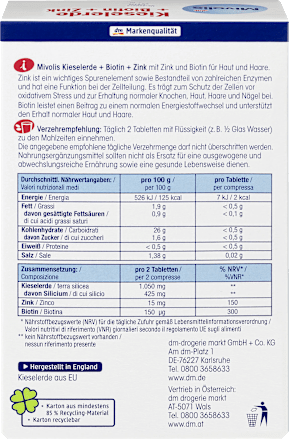 Kieselerde + Biotin + Zink, Tabletten 120 St. Mivolis