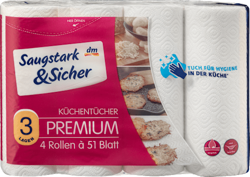 Küchenrolle Premium 3-lagig (4x51 Blatt) Saugstark&Sicher
