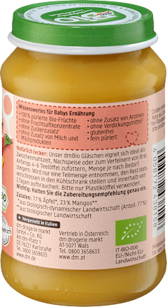 Voćna kašica za djecu – mango i jabuka, 5+ mj. dmBio