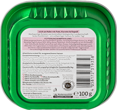 Mokra karma dla kota BIO, kurczak i indyk Dein Bestes