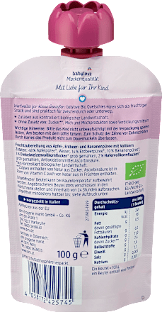 Quetschie Erdbeere & Banane in Apfel mit Müsli ab 1 Jahr babylove