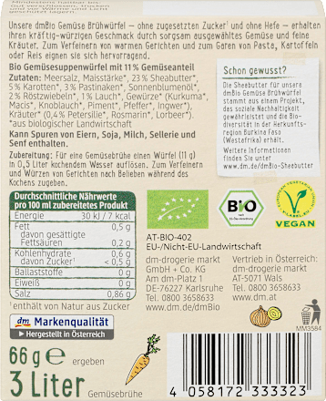 Gemüsebrühwürfel, glutenfrei dmBio