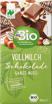 Schokolade, Vollmilch Schokolade ganze Haselnuss 20 % dmBio