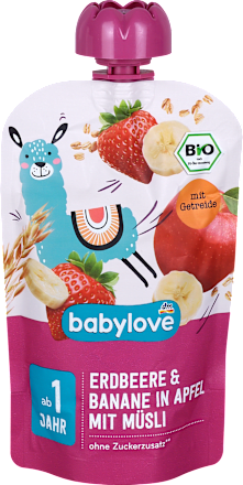 Purea di frutta - fragola, mela e cereali integrali babylove