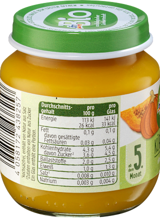 Gemüse Kürbis pur ab dem 5. Monat dmBio