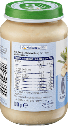 Menü Fenchel-Pastinake mit Couscous und Huhn ab dem 6. Monat, Demeter dmBio