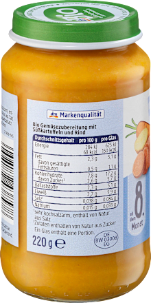 Bio zelenjavna kašica s sladkim krompirjem in govedino, od 8. meseca dmBio