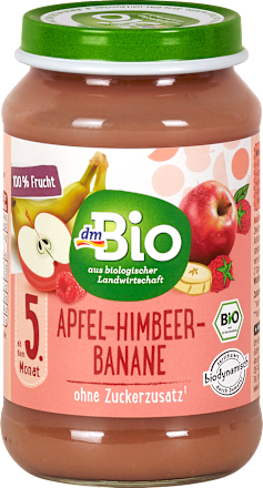 Früchte Apfel, Himbeer, Banane ab dem 5. Monat dmBio