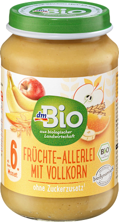Bio sadni pripravek iz jabolk, banan in manga s polnozrnatimi žitnimi kosmiči dmBio