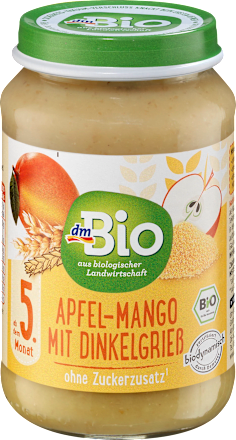 Mus jabłko-mango z kaszką orkiszową od 5. miesiąca życia, Demeter dmBio